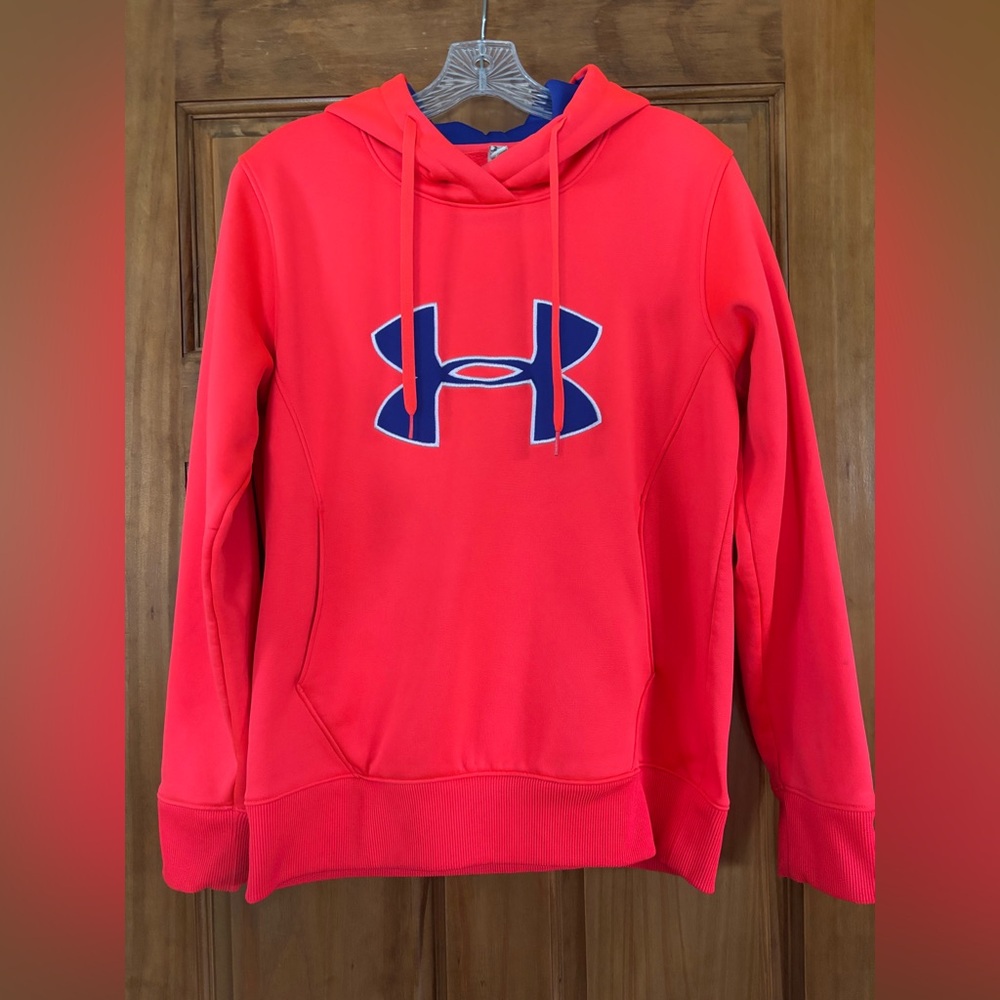 Under Armour Bright Red Cold Gear Hoodie with Blue Logo